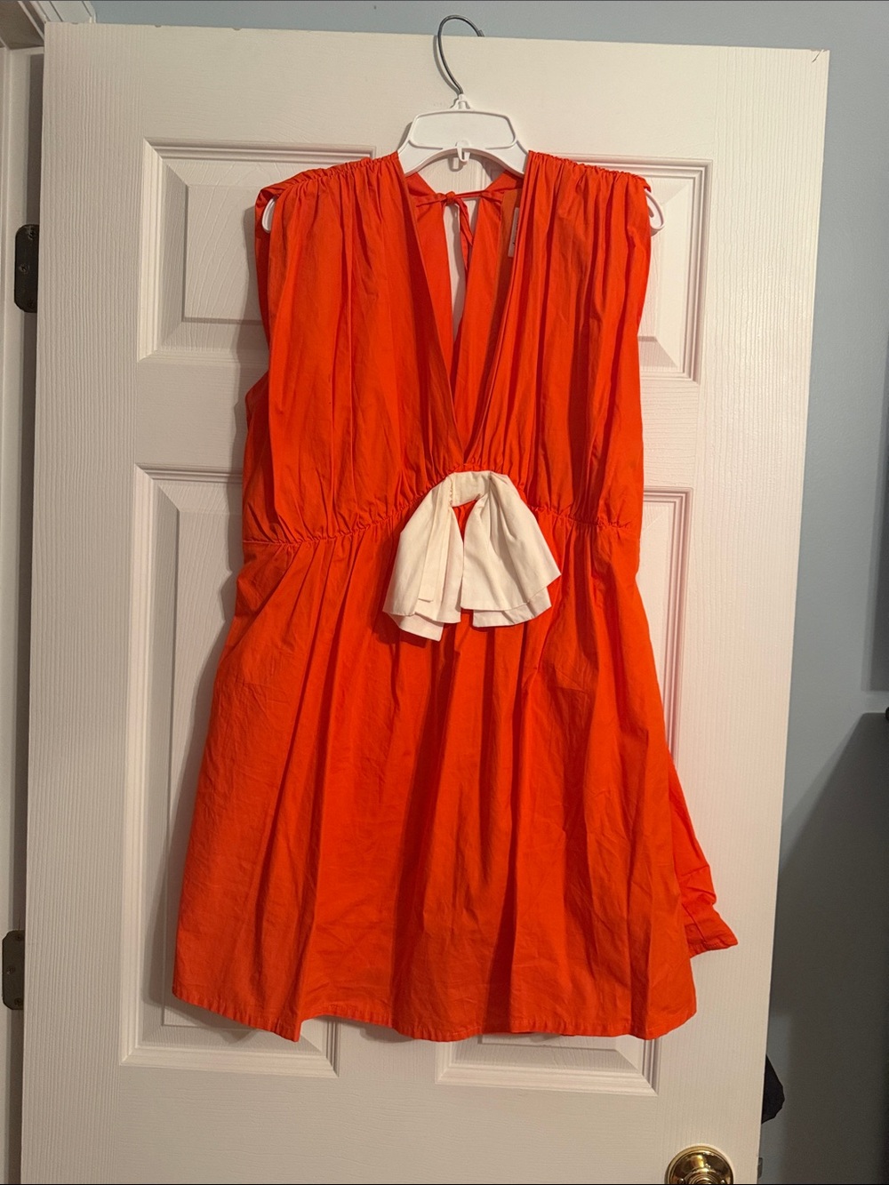 Day+Moon Sleeveless Bright Orange Mini Dress with White Bow Detail